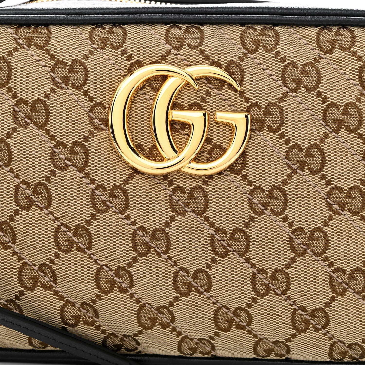 Gucci Monogram Matelasse Diagonal Small GG Marmont Chain Shoulder Bag Beige Black 8 of 10