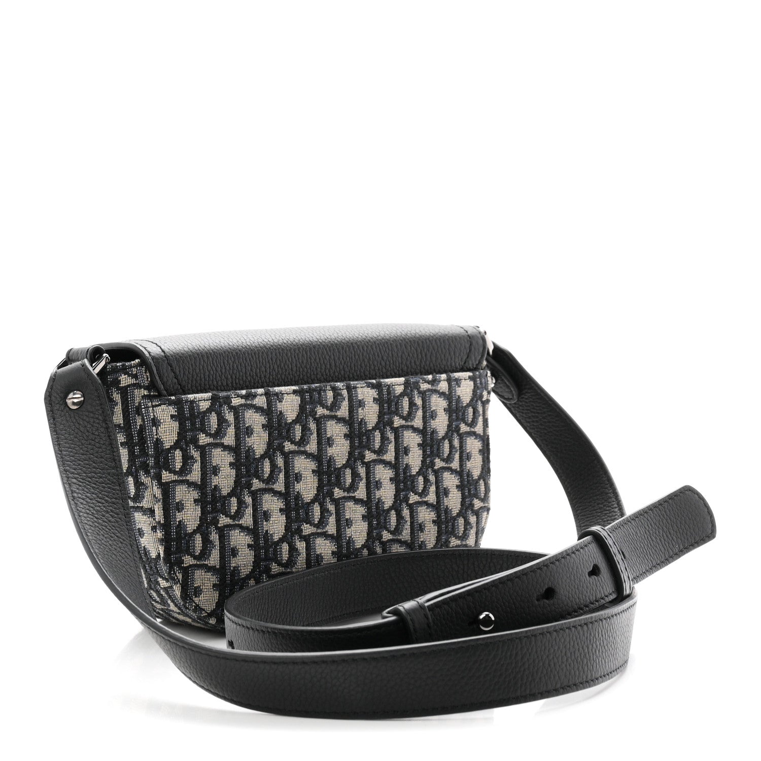Christian Dior Grained Calfskin Oblique Mini Saddle Messenger Bag With Flap Beige Black 3 of 11