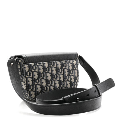 Christian Dior Grained Calfskin Oblique Mini Saddle Messenger Bag With Flap Beige Black 3 of 11