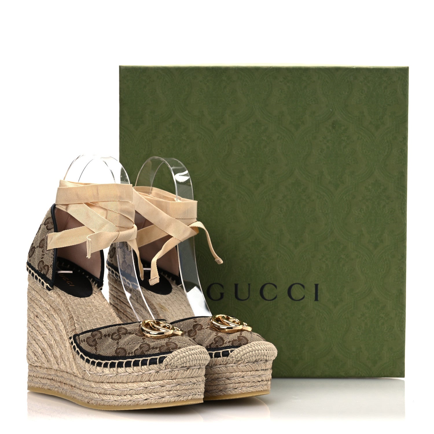 Gucci Monogram Matelasse GG Marmont Ankle Wrap Platform 35/120mm Espadrille Wedges 35 Beige Ebony Black Sand Storm 13 of 13