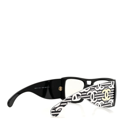 Chanel Acetate CC Logo Square Sunglasses 71628 Black White 4 of 8