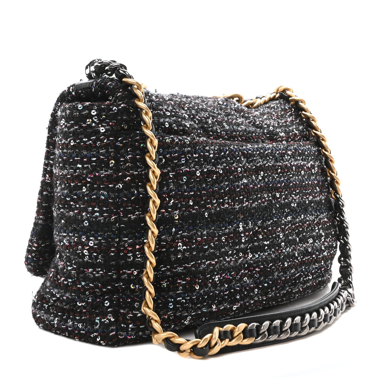 Tweed Sequin Quilted Maxi Chanel 19 Flap Black Multicolor