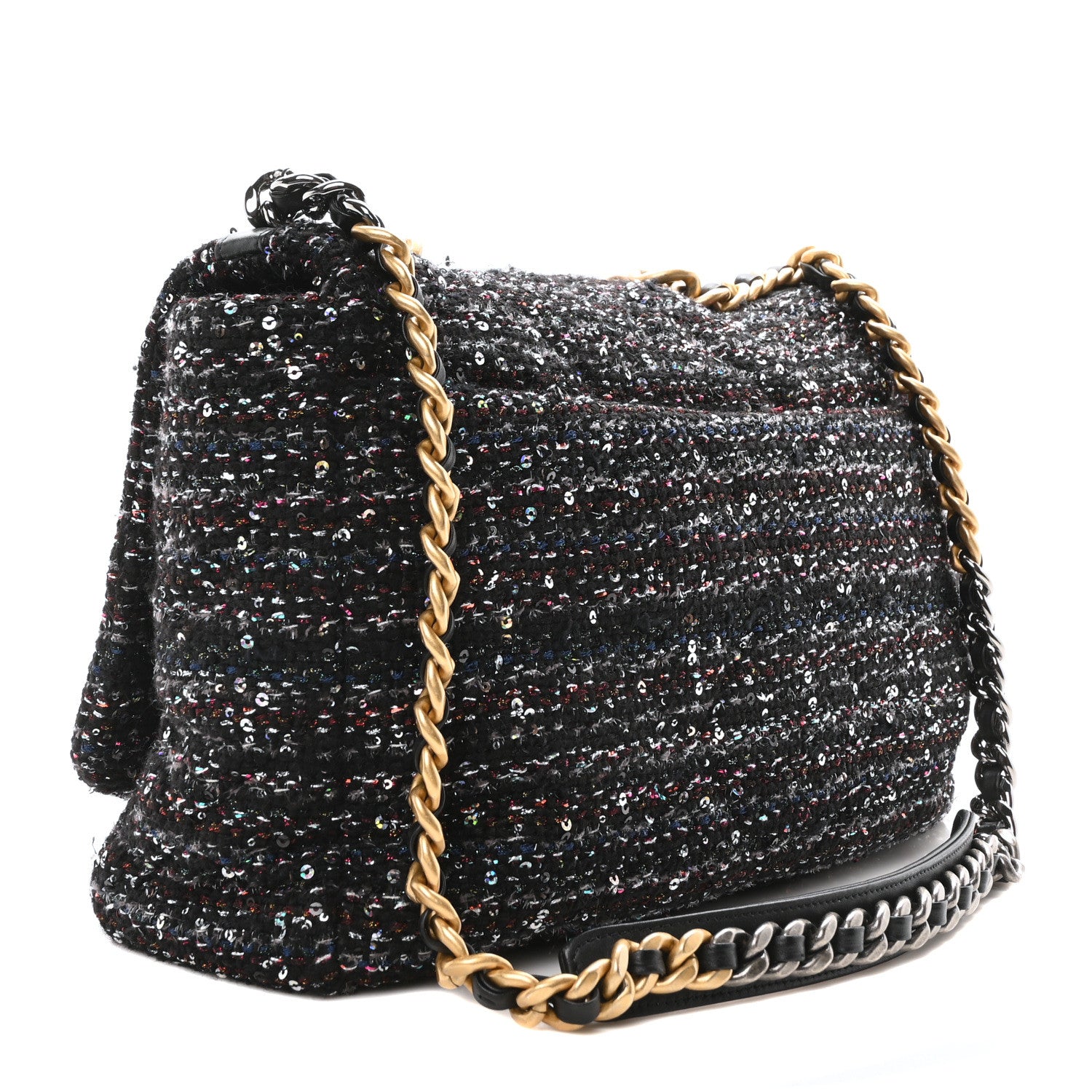 Chanel Tweed Sequin Quilted Maxi Chanel 19 Flap Black Multicolor 3 of 10