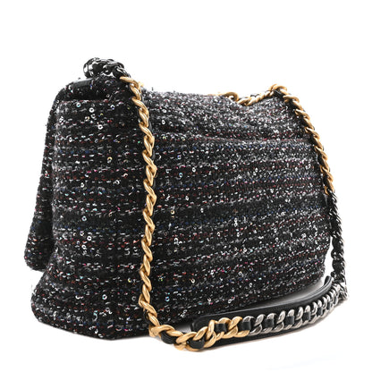 Chanel Tweed Sequin Quilted Maxi Chanel 19 Flap Black Multicolor 3 of 10