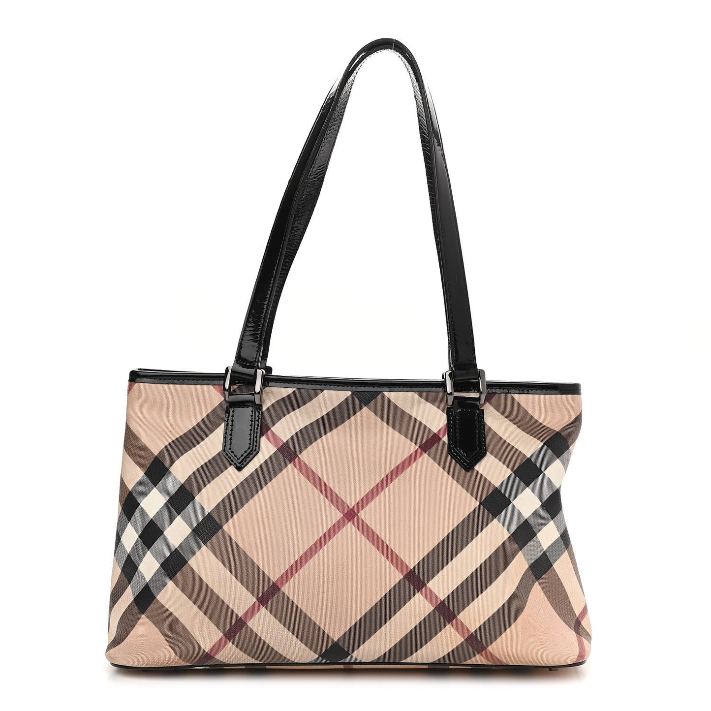Nova Check Patent Trim Shopper Tote Black