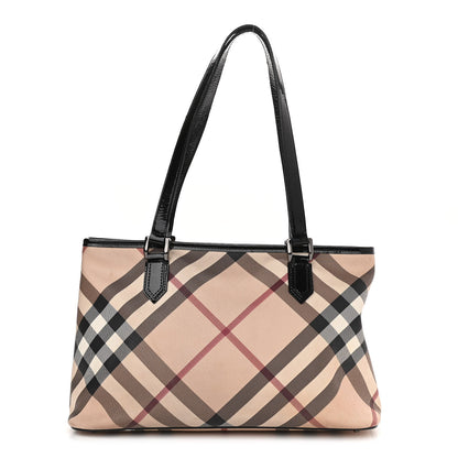 Burberry Nova Check Patent Trim Shopper Tote Black 1 of 19