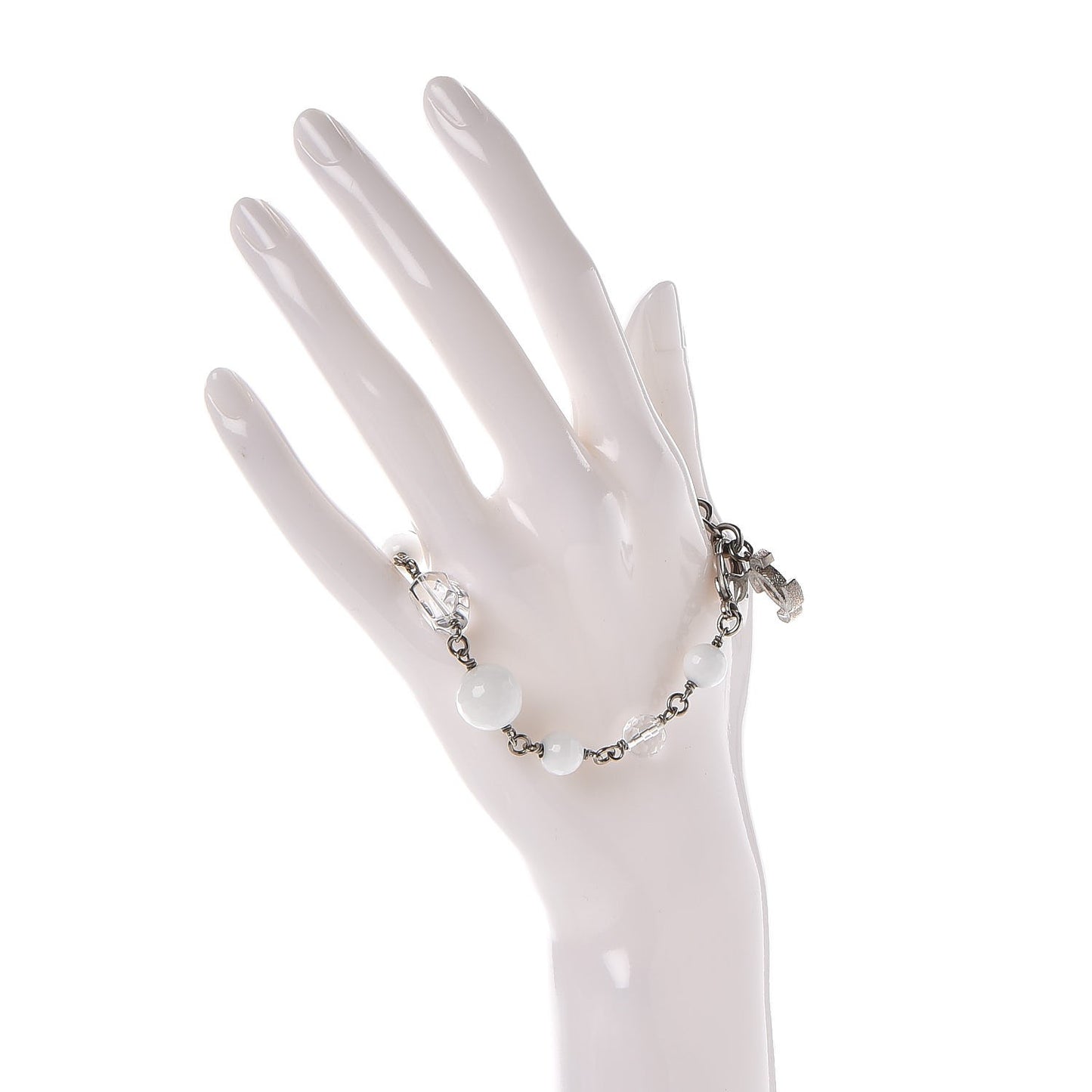 Crystal Beaded CC Bracelet White Silver