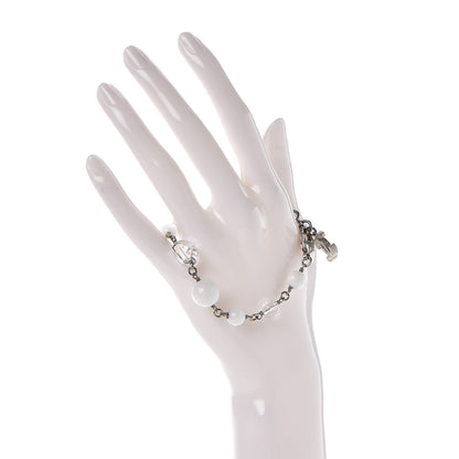 Chanel Crystal Beaded CC Bracelet White Silver 2 of 5