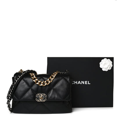 Chanel Shiny Goatskin Quilted Large Chanel 19 Flap Black 17 of 17