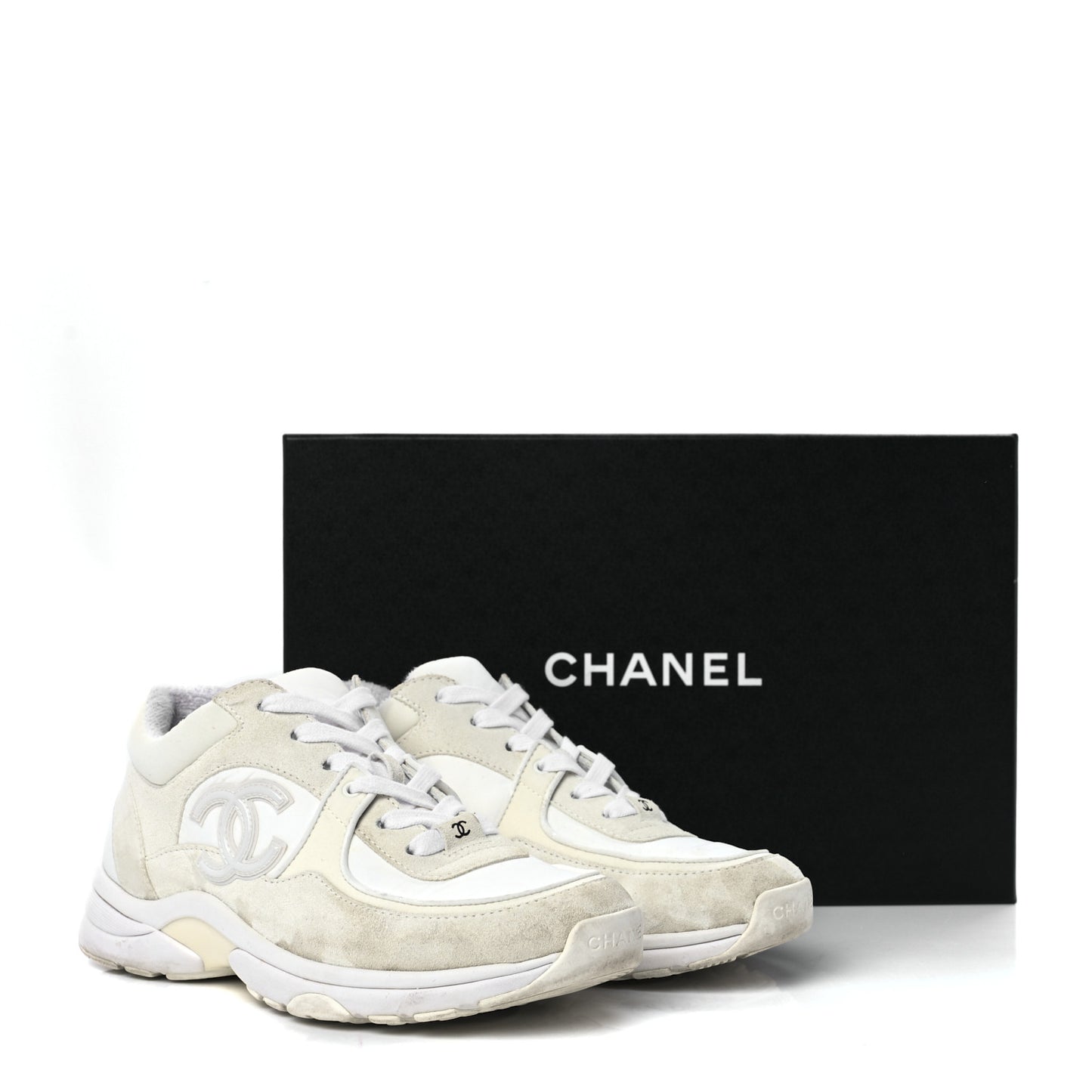 Suede Calfskin Fabric CC Sneakers 38 White
