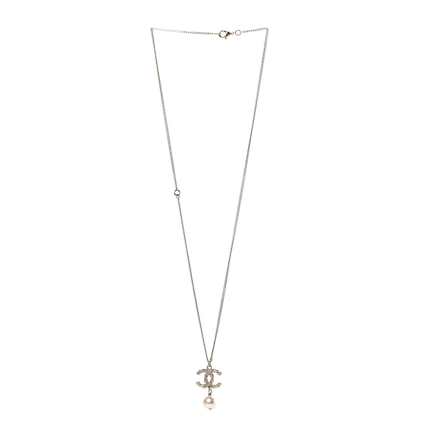Crystal Pearl Twisted CC Drop Necklace Gold
