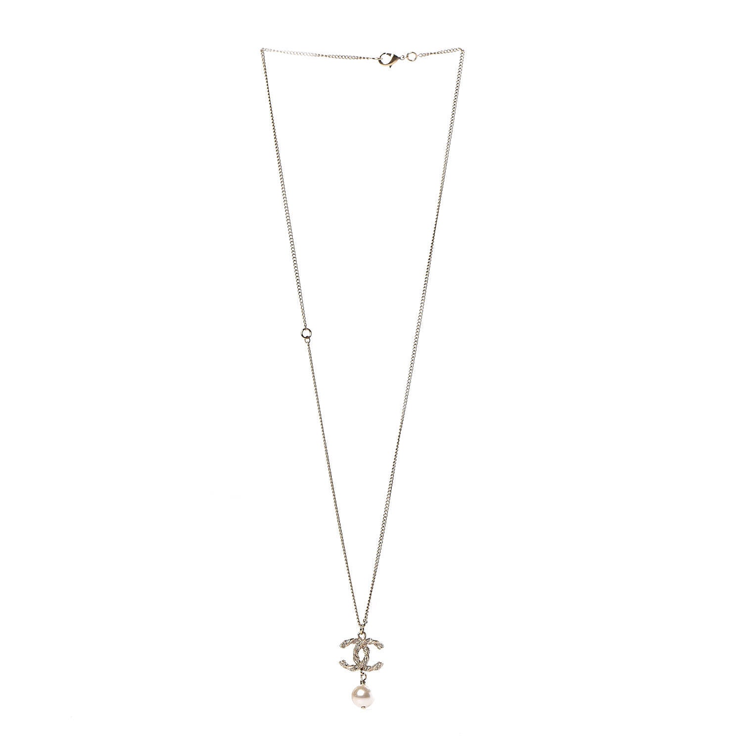 Chanel Crystal Pearl Twisted CC Drop Necklace Gold 4 of 6