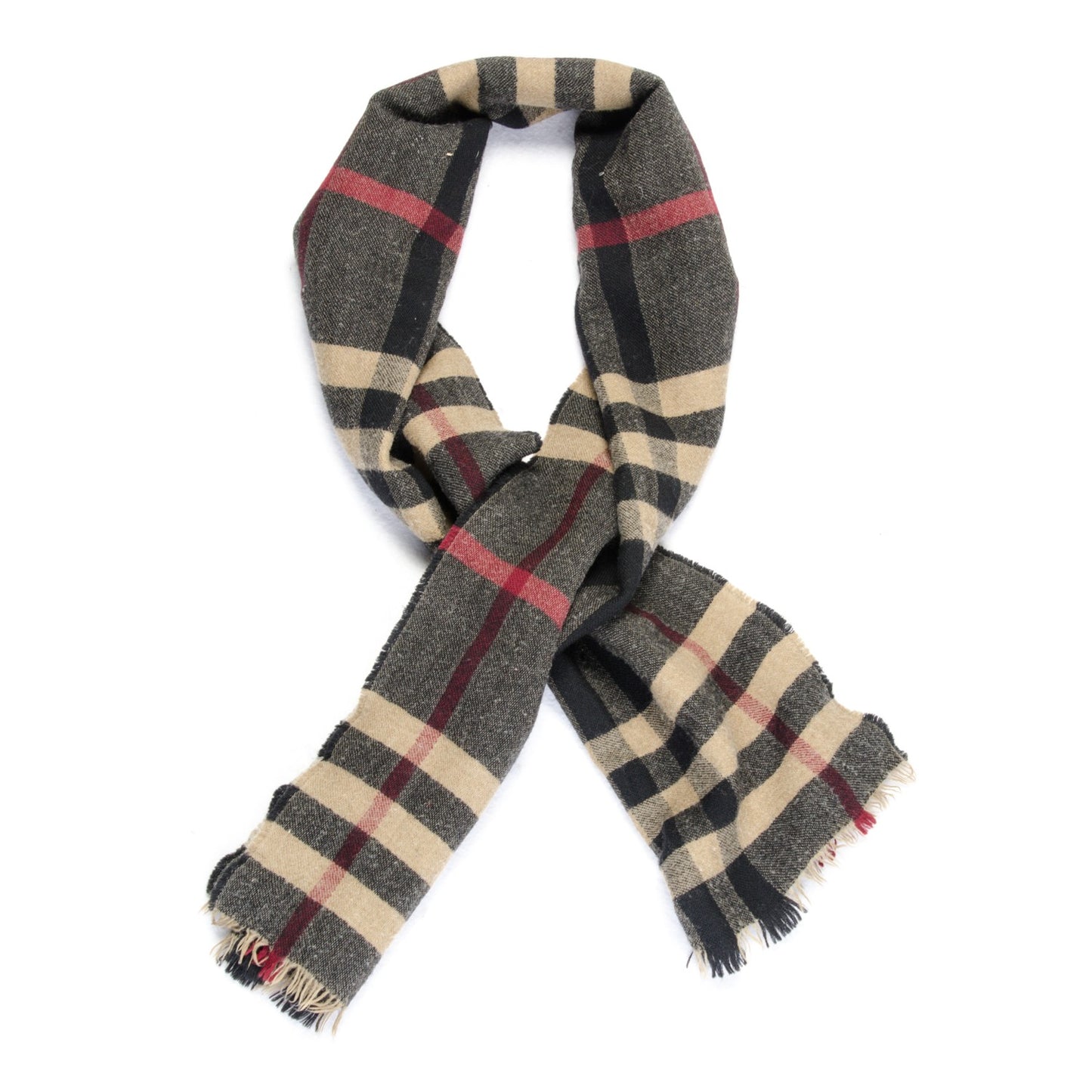 Wool Giant Check Scarf Black