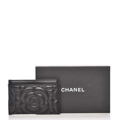 Chanel Lambskin Camellia Stitched Card Holder Black 9 of 9