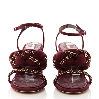Chanel Kid Suede Chain Braided Sandals 39 Burgundy 2 of 8