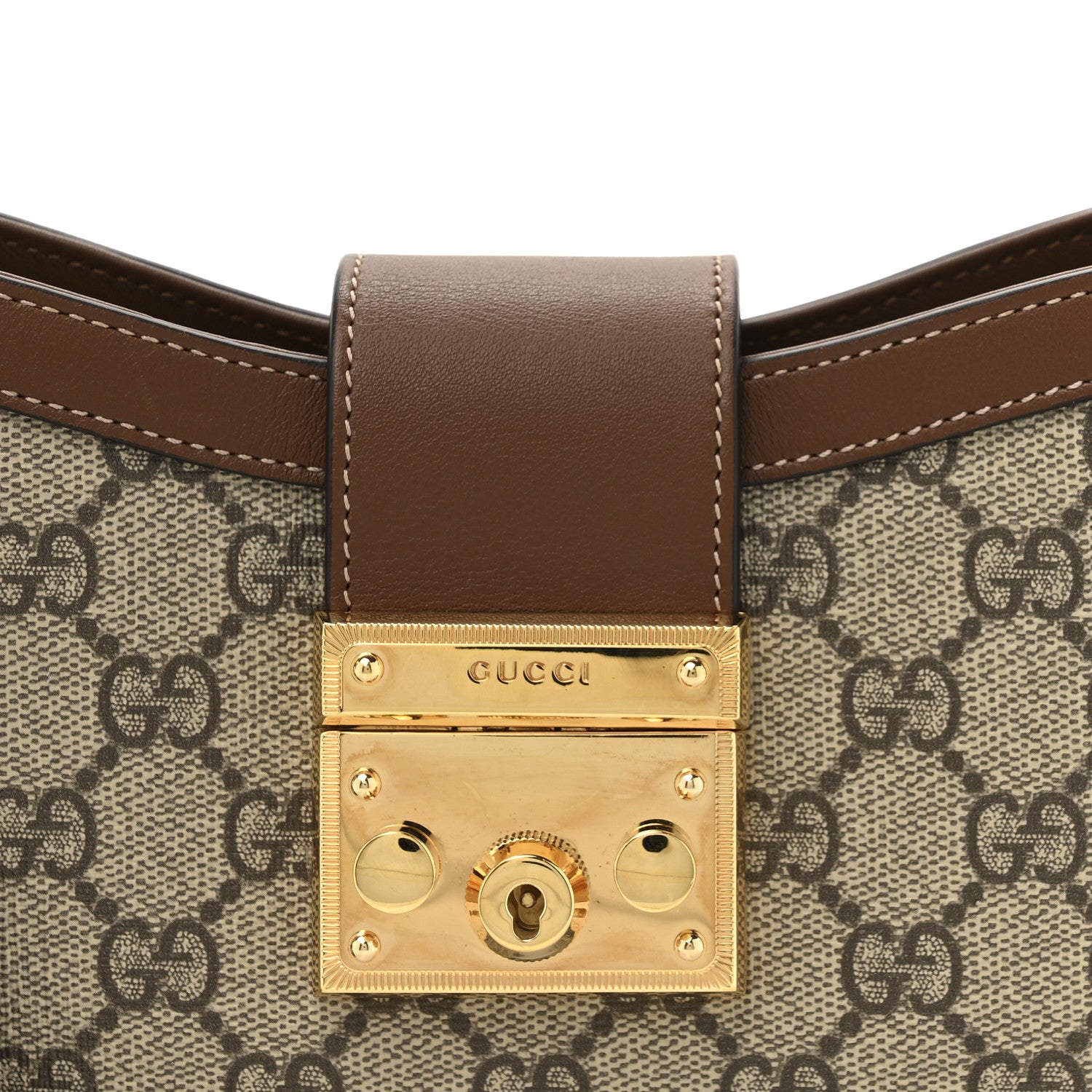Gucci GG Supreme Monogram Calfskin Small Padlock Chain Shoulder Bag Beige Ebony Brown Sugar 8 of 11