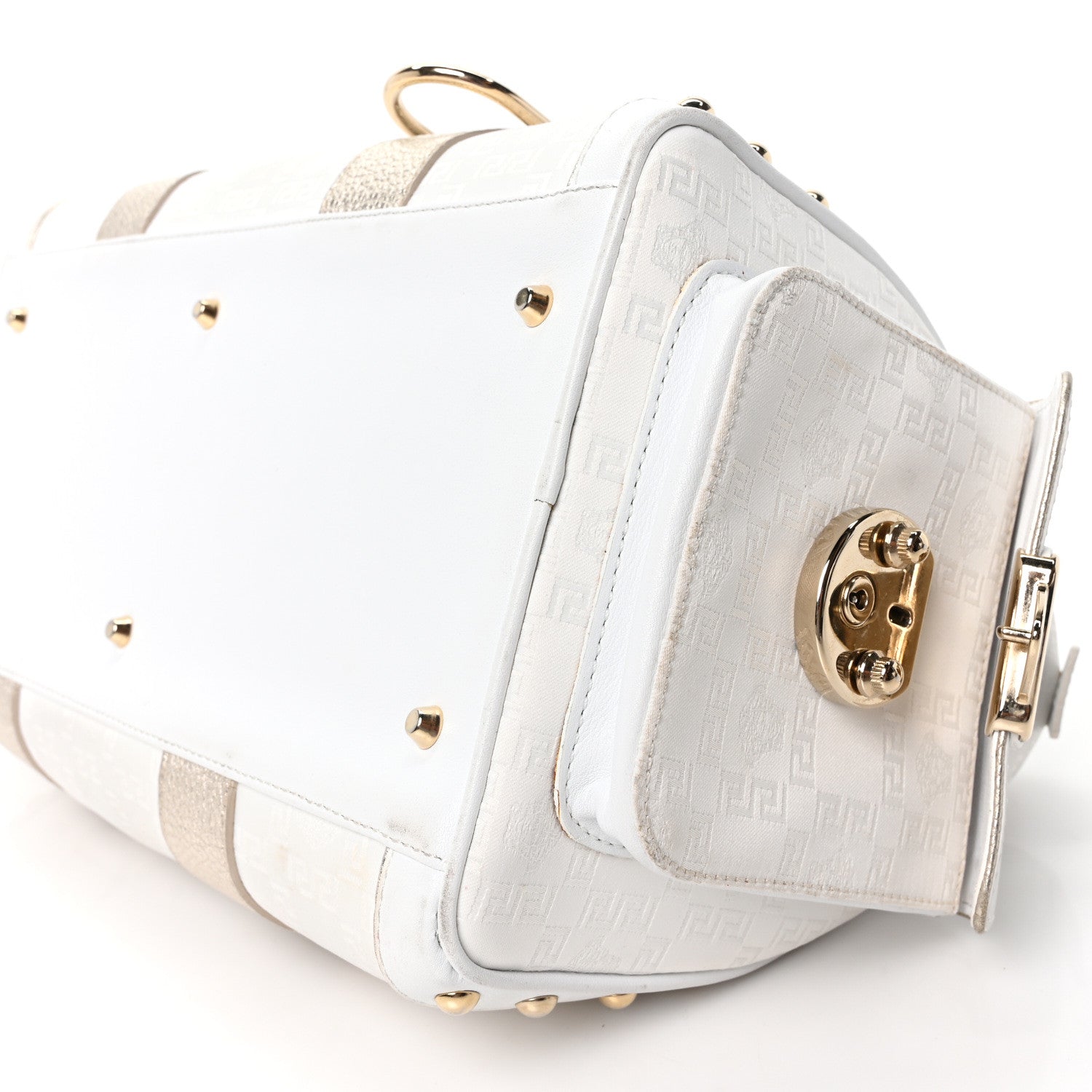 Versace Metallic Calfskin Canvas Snap Out Of It Bag White 9 of 9