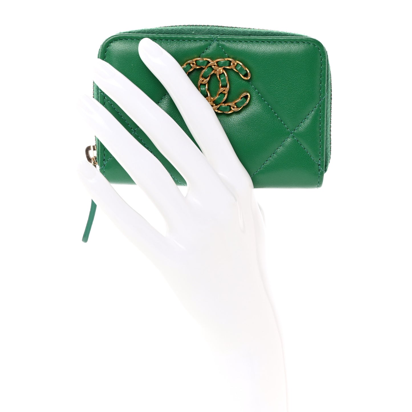 Lambskin Quilted 19 Zip Around Coin Purse Wallet Green