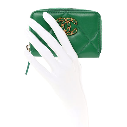 Chanel Lambskin Quilted 19 Zip Around Coin Purse Wallet Green 2 of 9