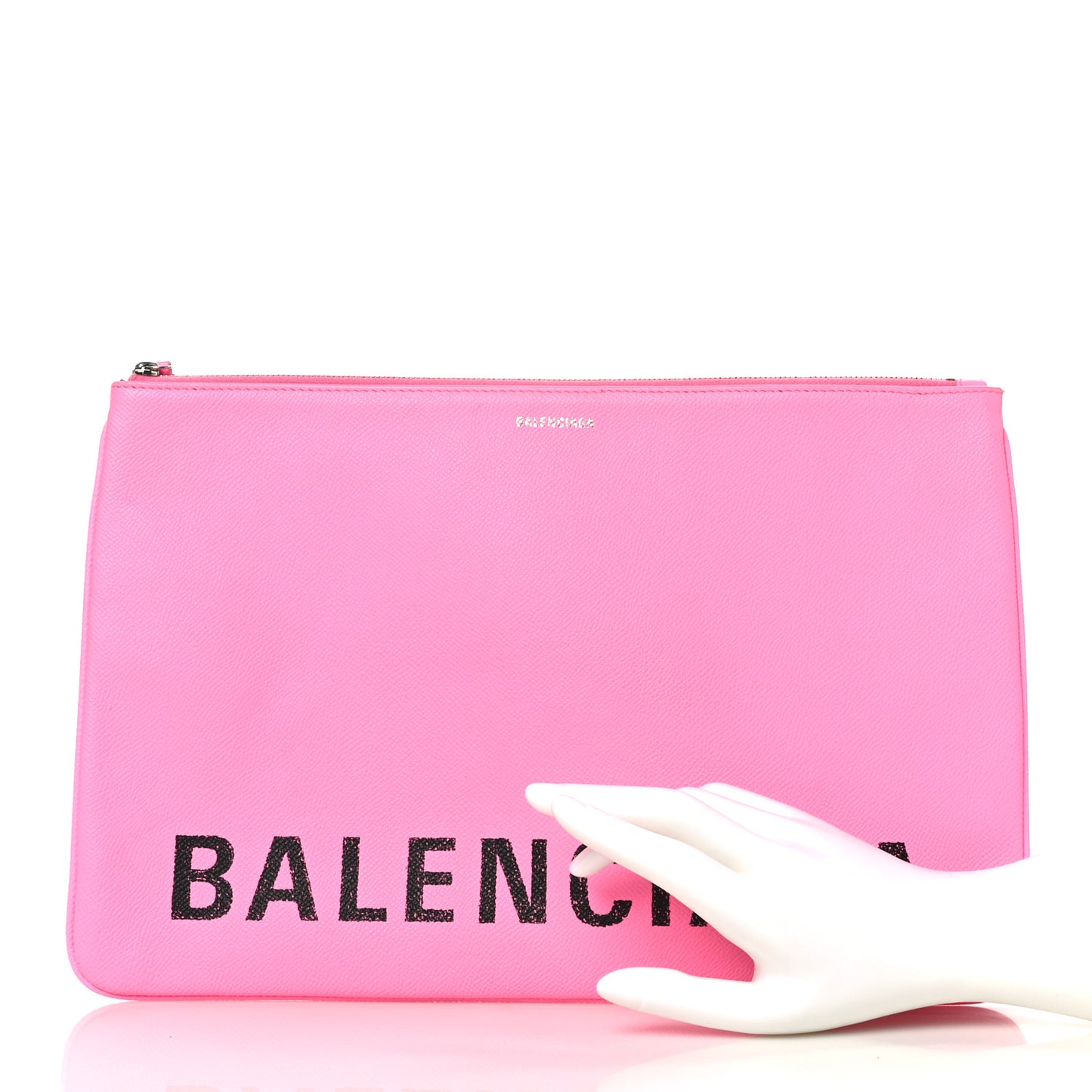 Calfskin Logo Large Zip Pouch Acid Pink