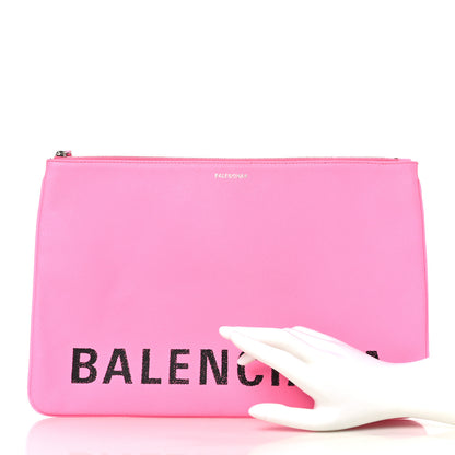 Balenciaga Calfskin Logo Large Zip Pouch Acid Pink 2 of 6