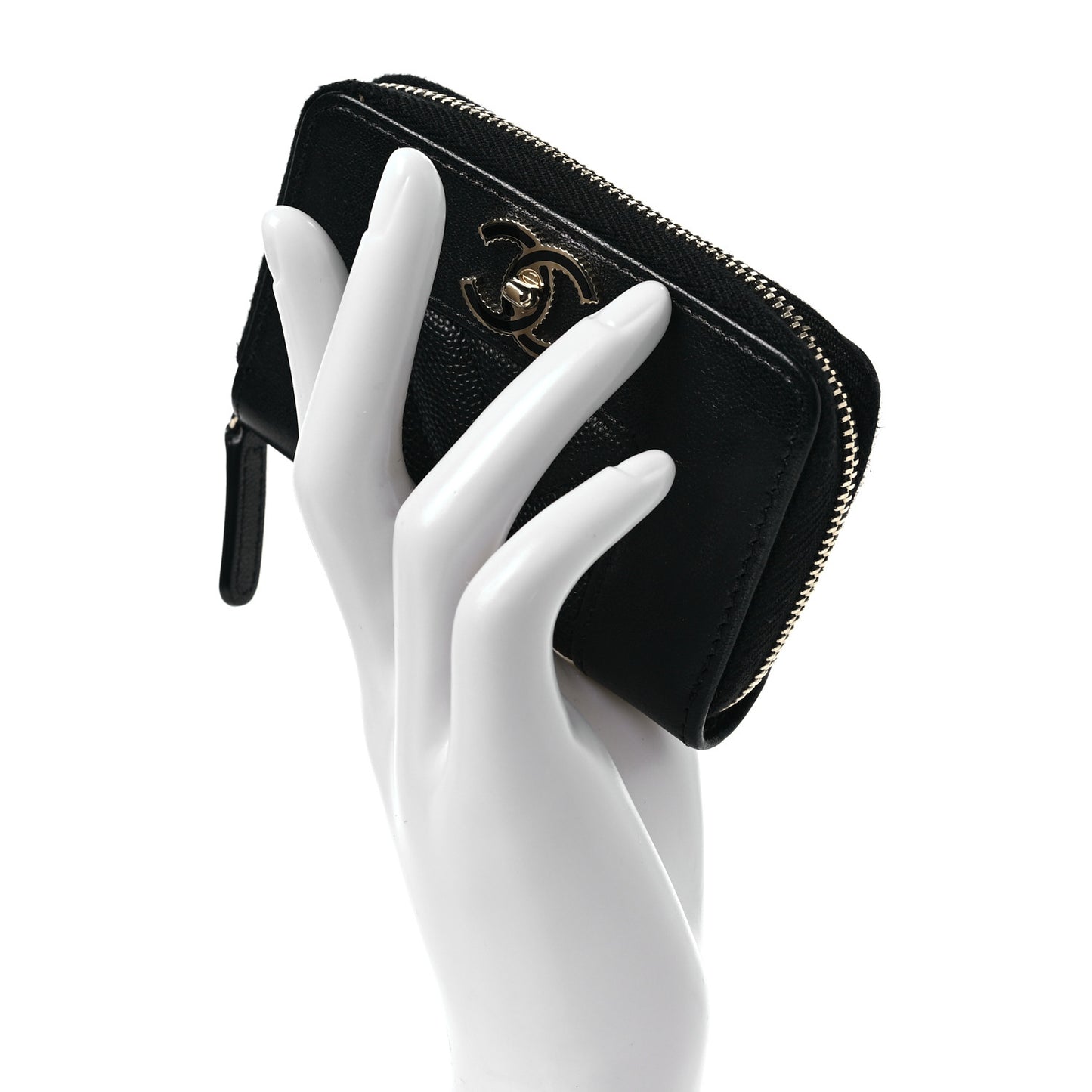 Caviar Sheepskin Chevron Quilted Vintage Mademoiselle Zip Coin Purse Black