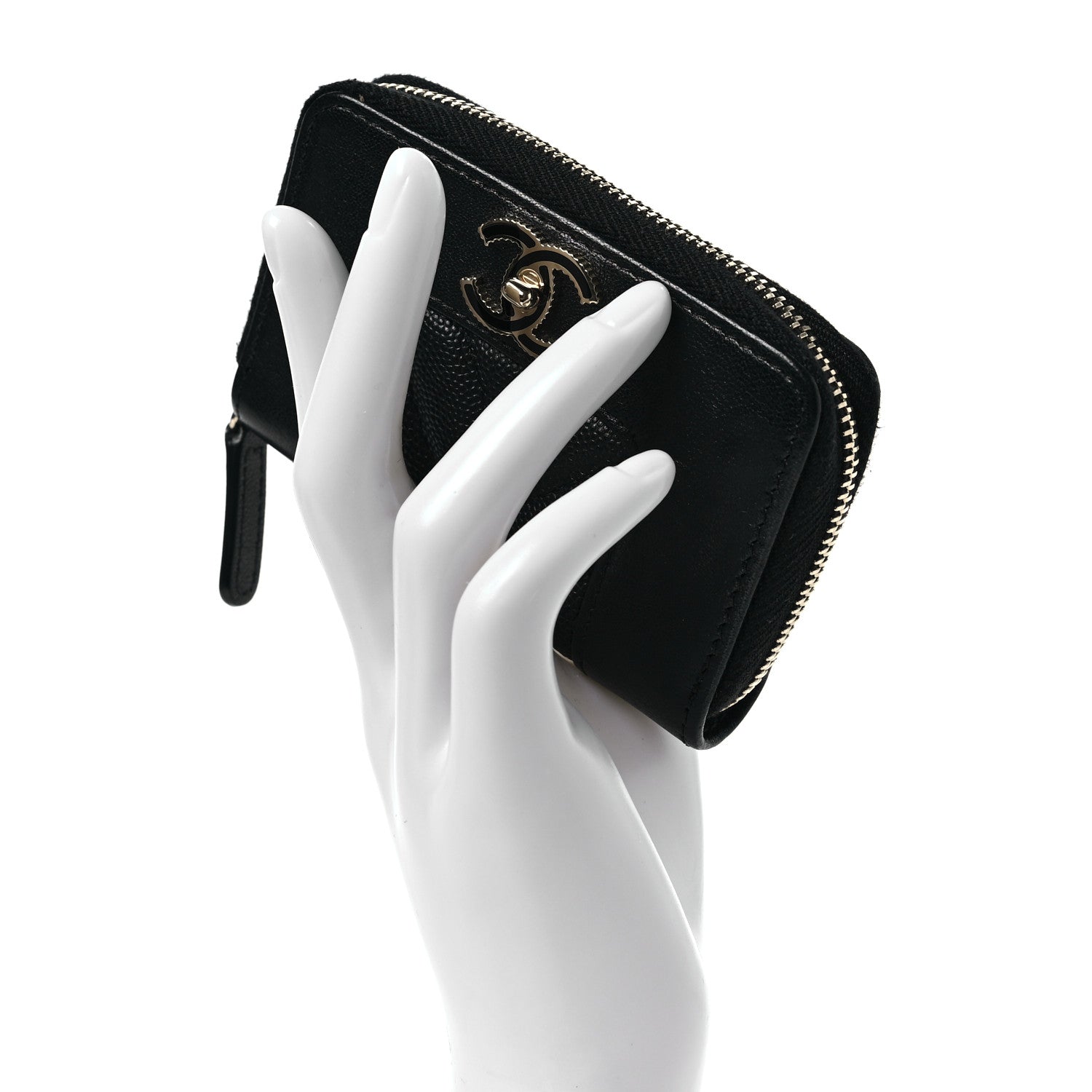 Chanel Caviar Sheepskin Chevron Quilted Vintage Mademoiselle Zip Coin Purse Black 2 of 8