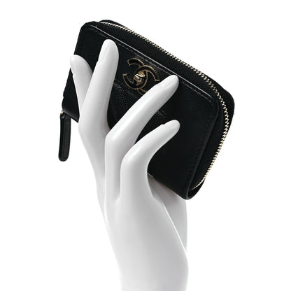 Chanel Caviar Sheepskin Chevron Quilted Vintage Mademoiselle Zip Coin Purse Black 2 of 8