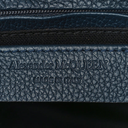 Alexander McQueen Pebbled Calfskin Small Skull Padlock Zip Around Tote Navy Blue 5 of 8