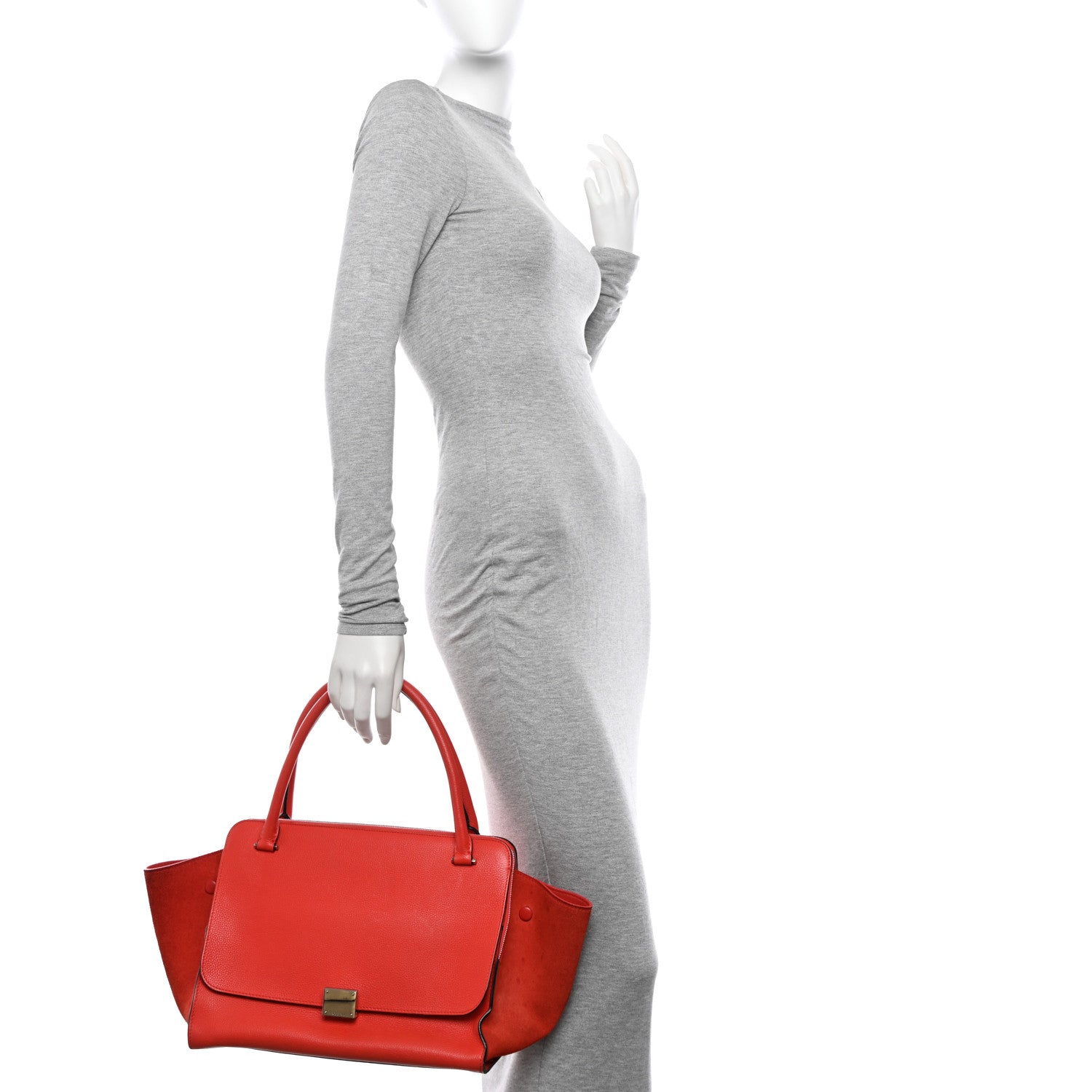 Celine Drummed Calfskin Suede Double Zip Trapeze Vermillion 2 of 19