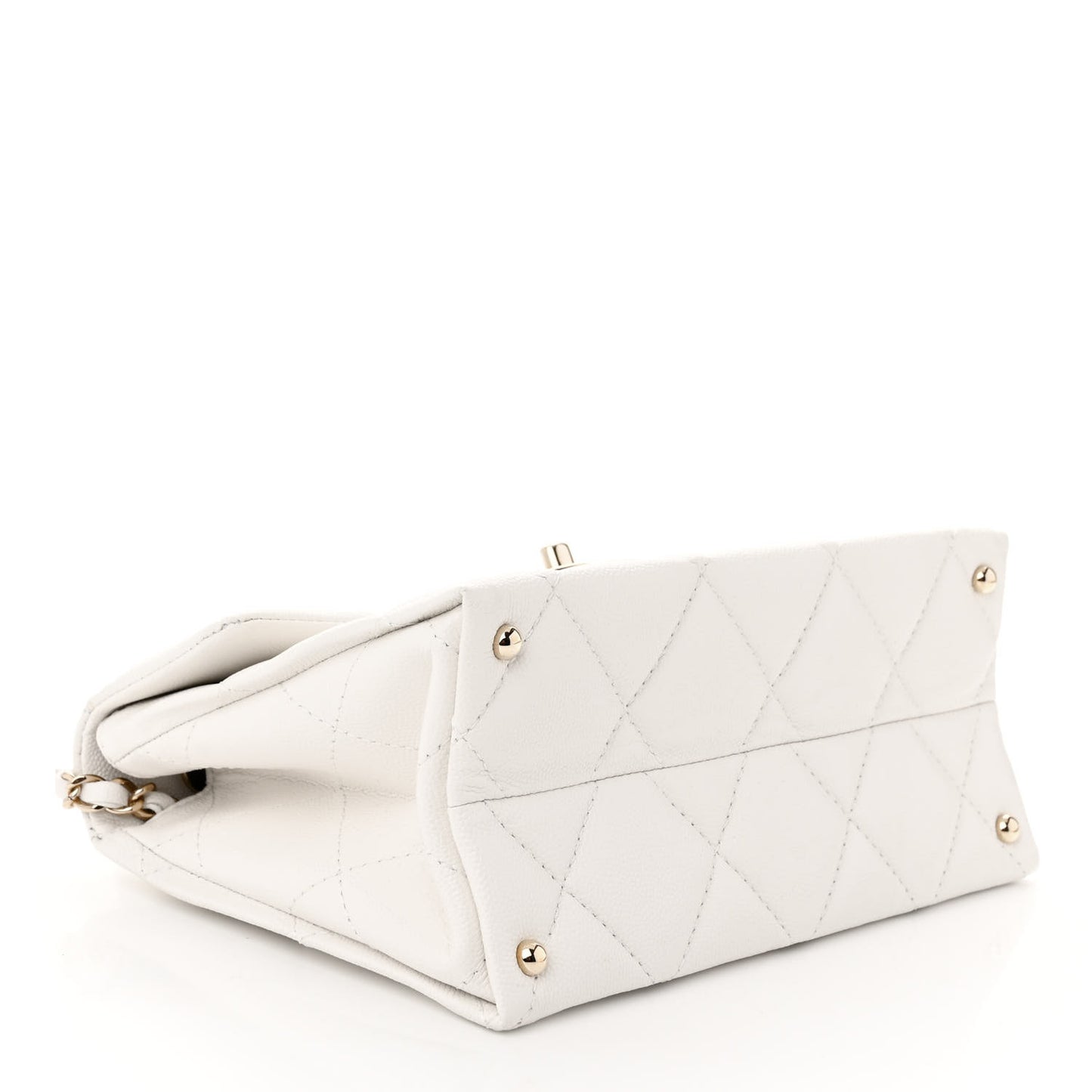 Caviar Quilted Mini Retro Twist Top Handle Flap White