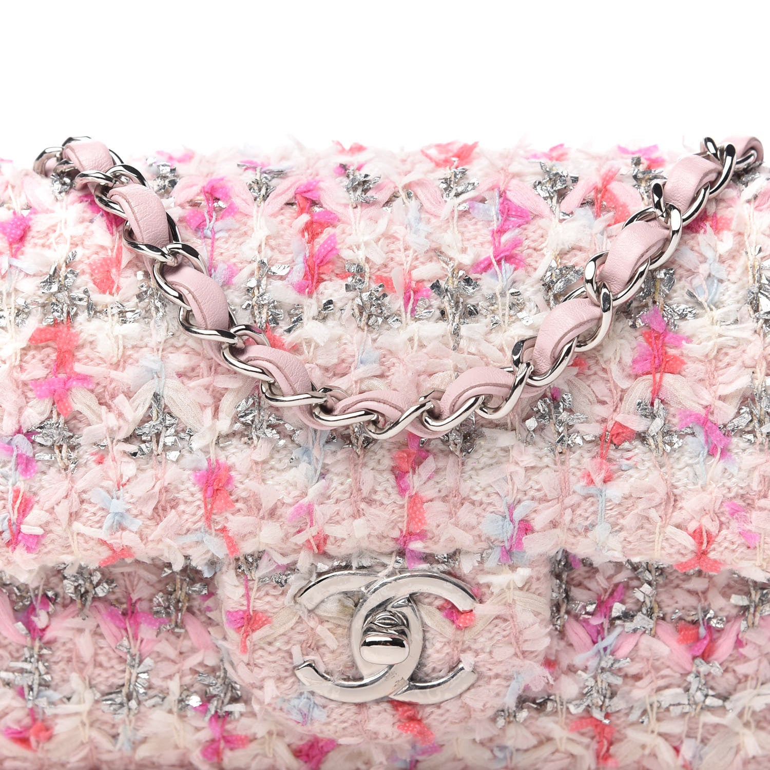 Chanel Tweed Quilted Mini Rectangular Flap Light Pink Silver Blue 10 of 10