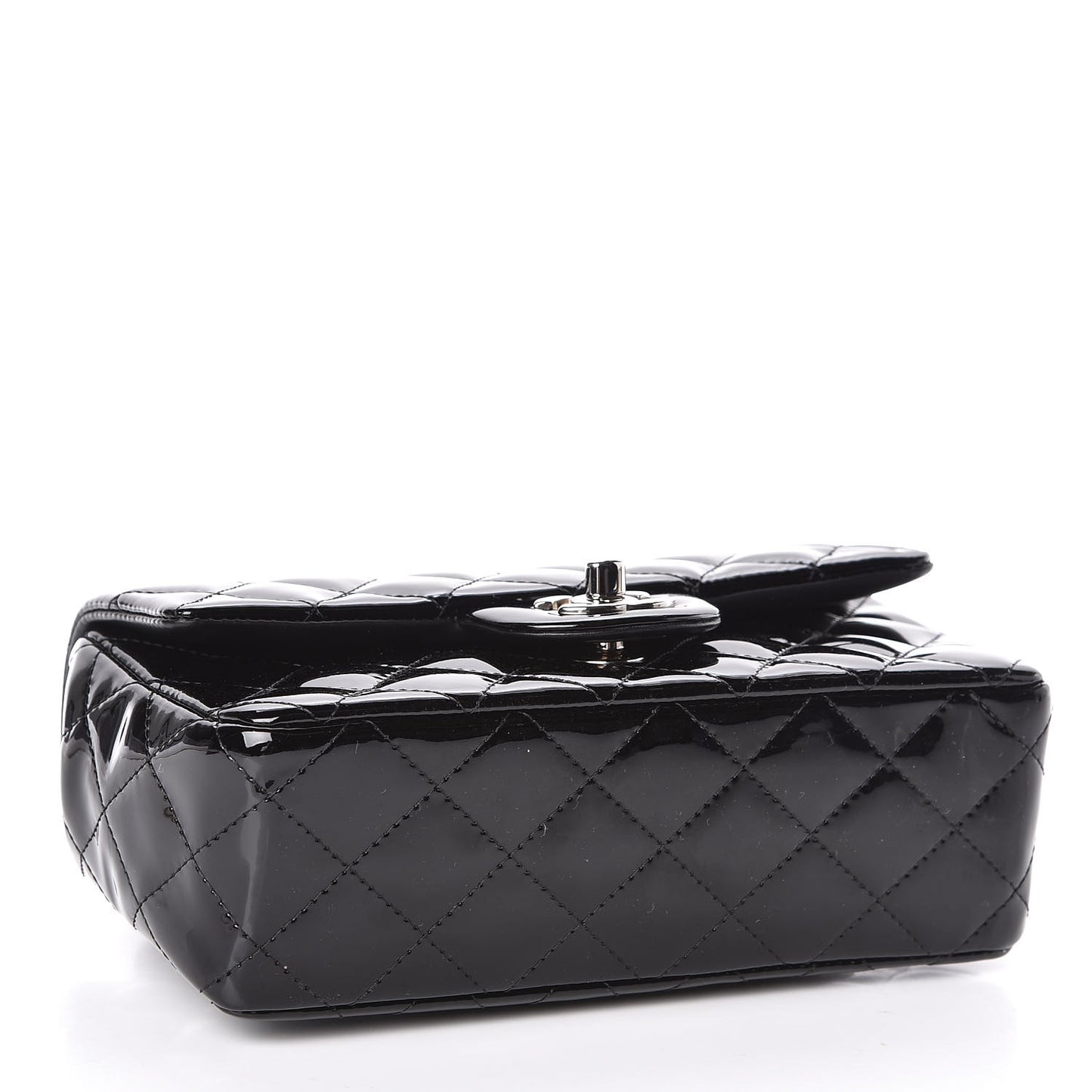 Patent Calfskin Quilted Mini Rectangular Flap Black