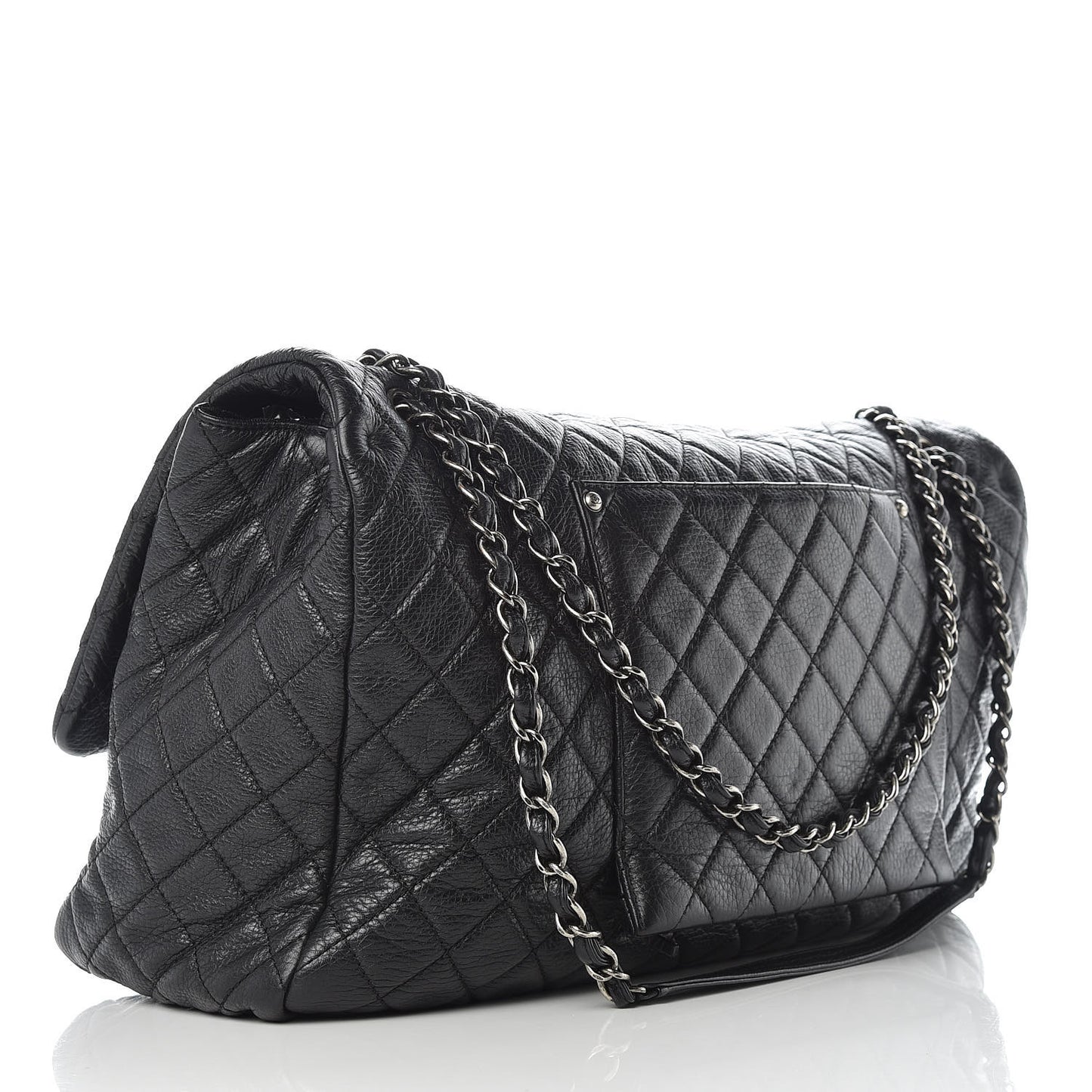 Calfskin Quilted XXL Travel Flap Bag Black
