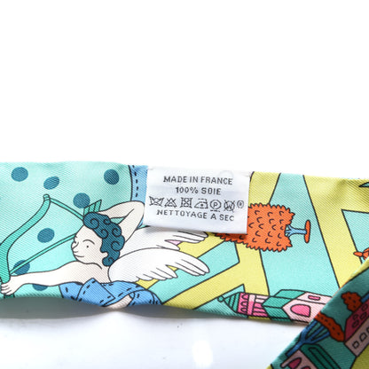 Hermes Silk Les Nouveaux Amoureux de Paris Twilly Vert D'eau Jaune Fluo Orange 2 of 3