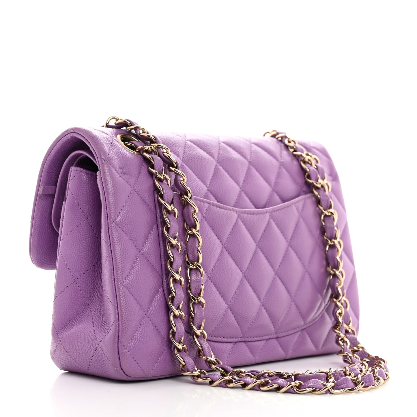 Caviar Quilted Small Double Flap Purple