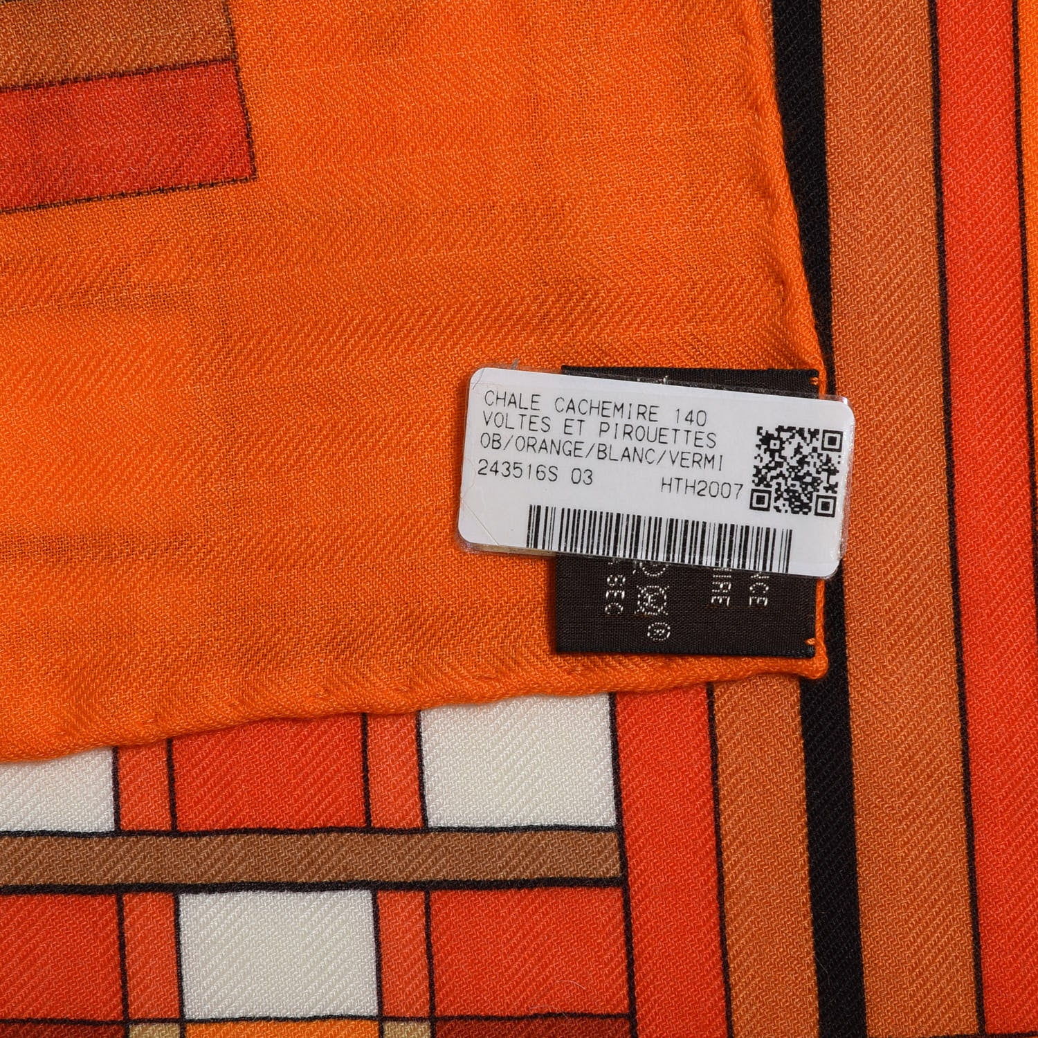 Hermes Cashmere Silk Voltes Et Pirouettes Shawl 140 Orange White Vermillion 4 of 4