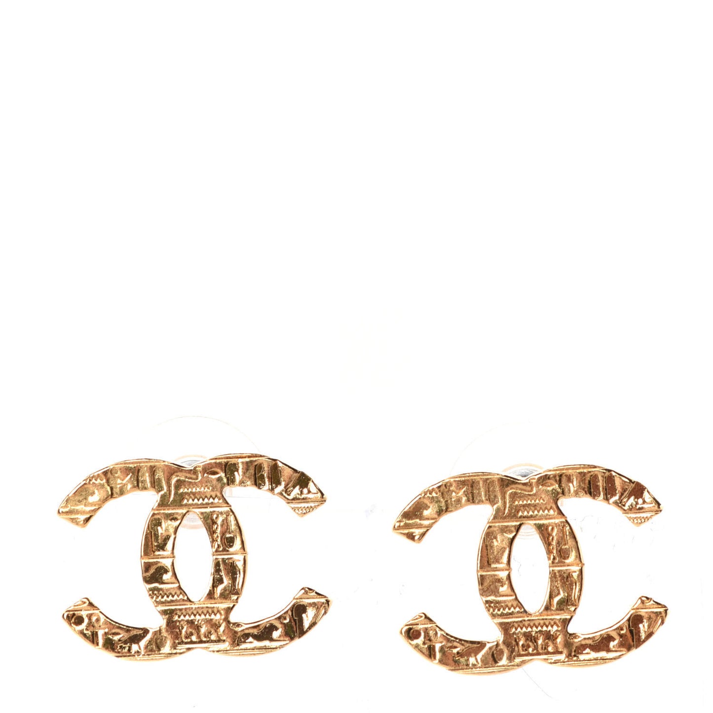Metal Textured CC Earrings Gold