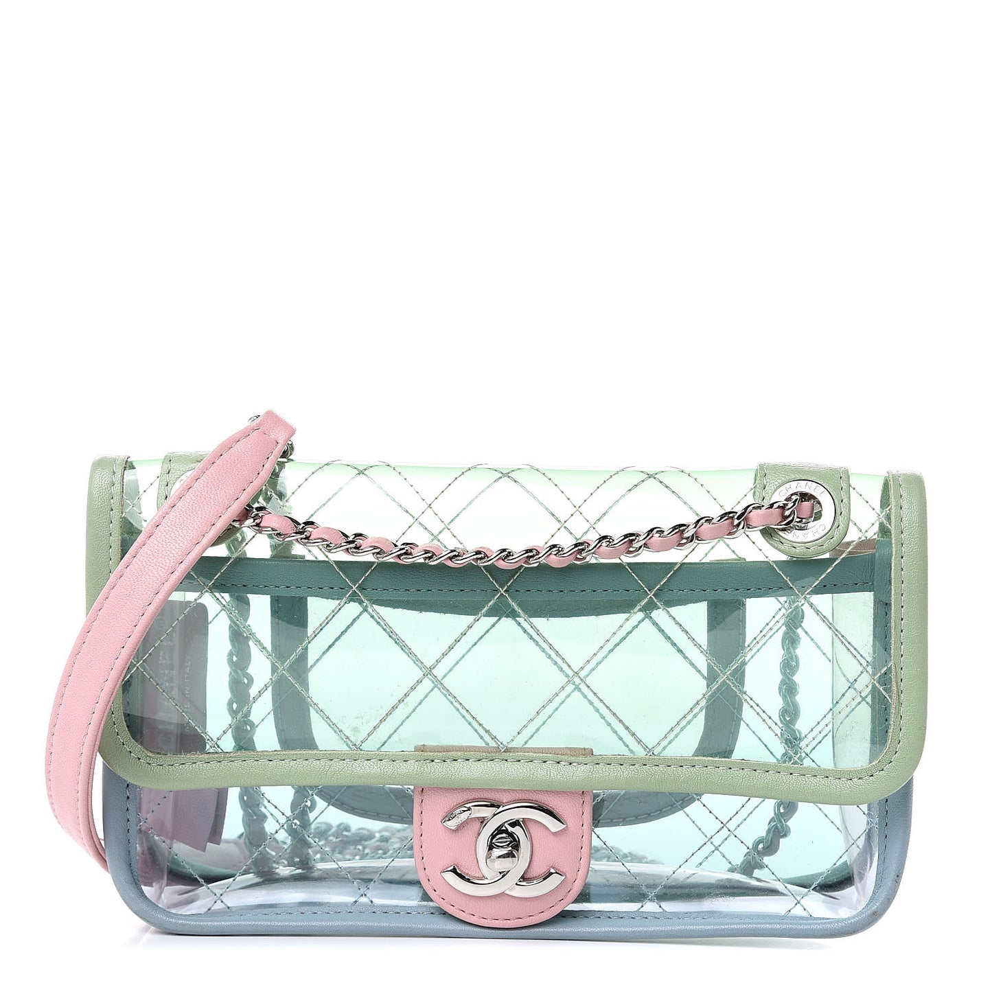 Lambskin PVC Quilted Mini Coco Splash Flap Blue Green