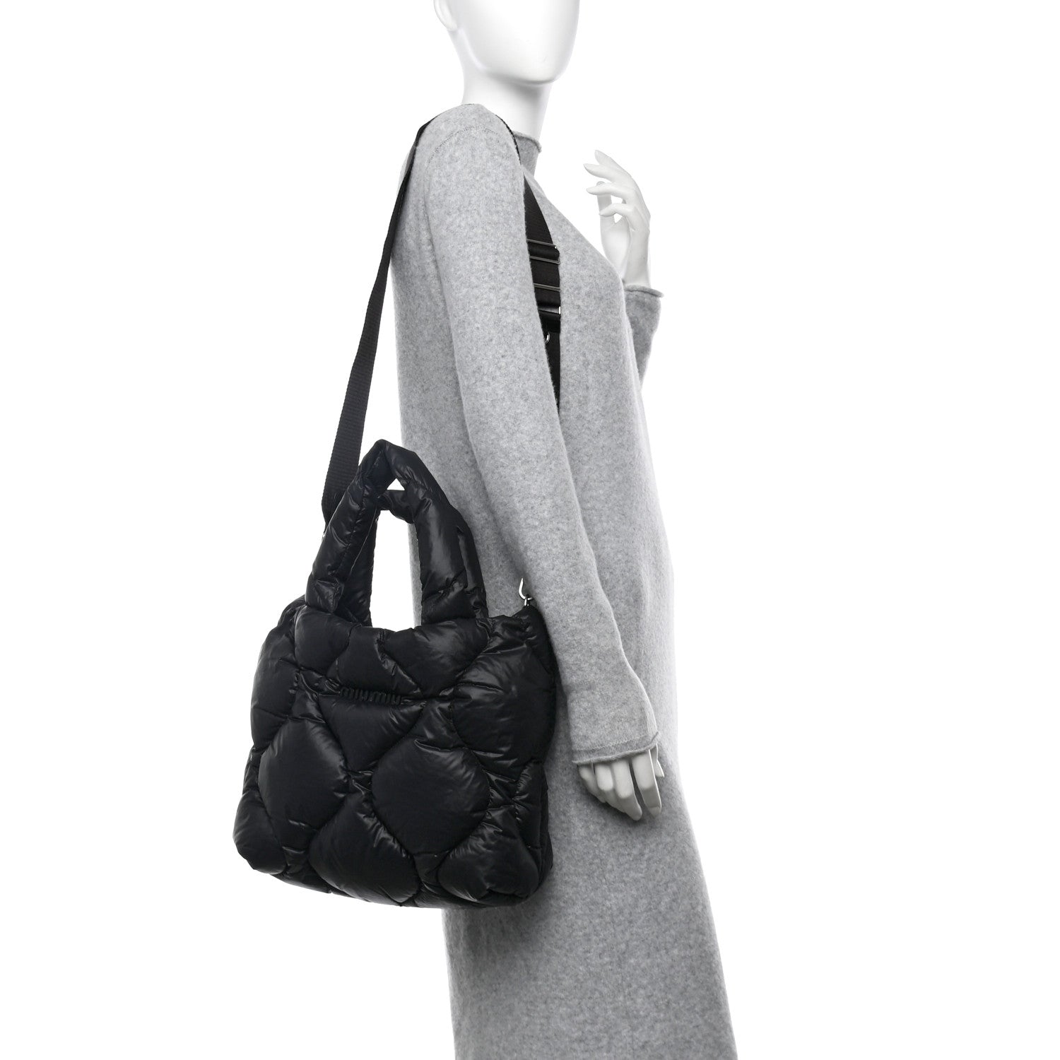 Miu Miu Padded Nylon Quilted Tote Black 2 of 12