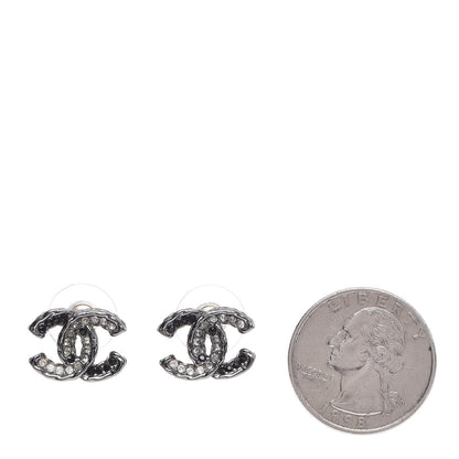 Chanel Ruthenium Crystal CC Earrings Silver Black 2 of 4