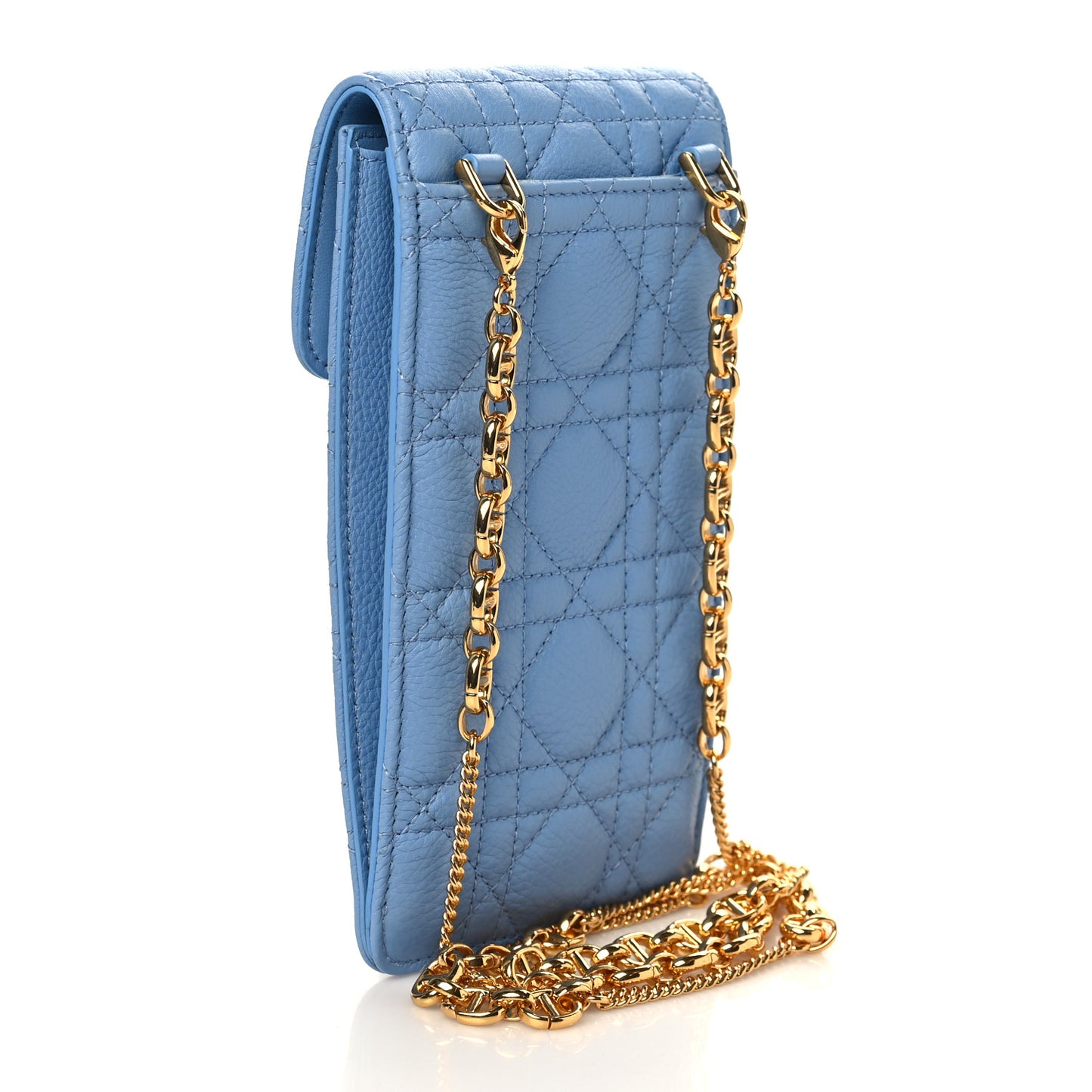 Grained Calfskin Cannage Caro Phone Pouch Holder Cornflower