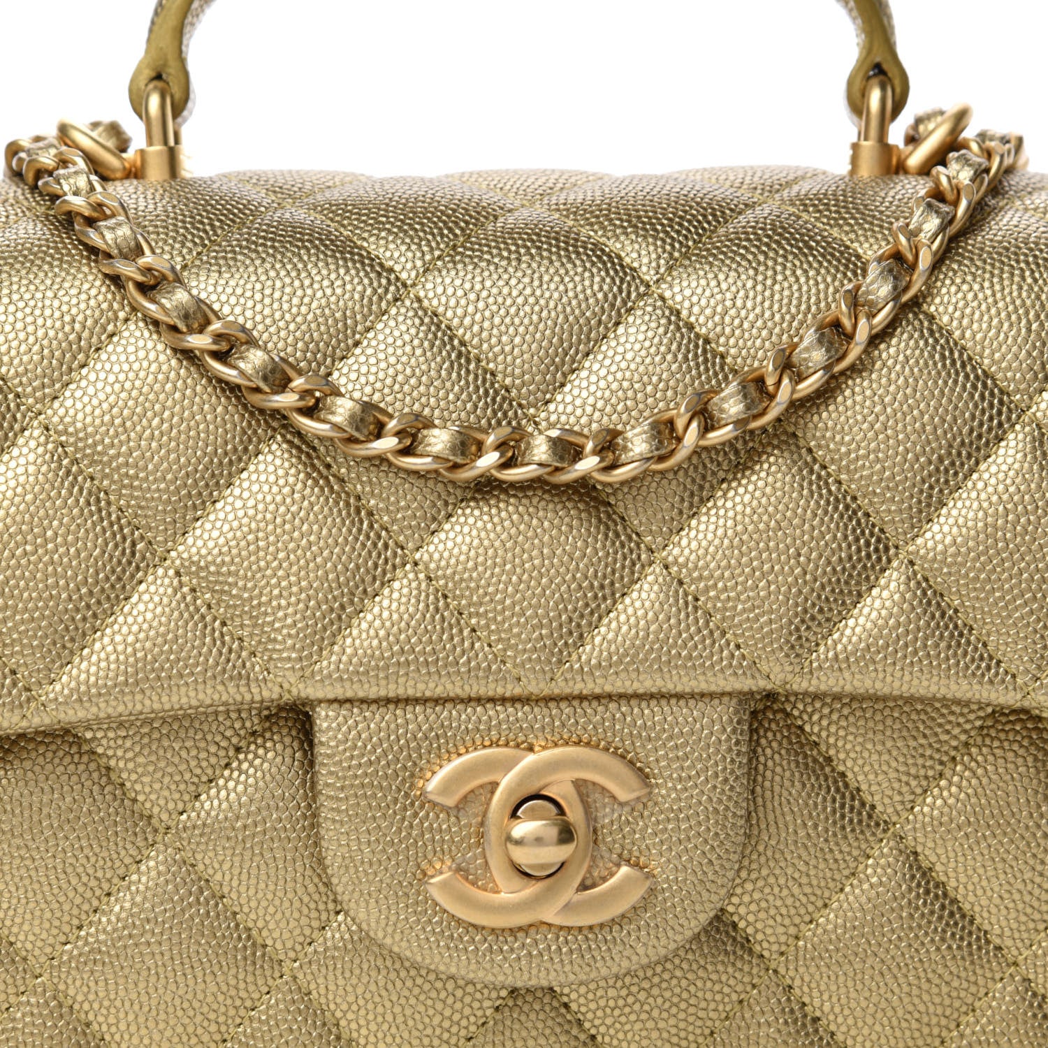 Chanel Metallic Caviar Quilted Mini Top Handle Rectangular Flap Gold 10 of 11