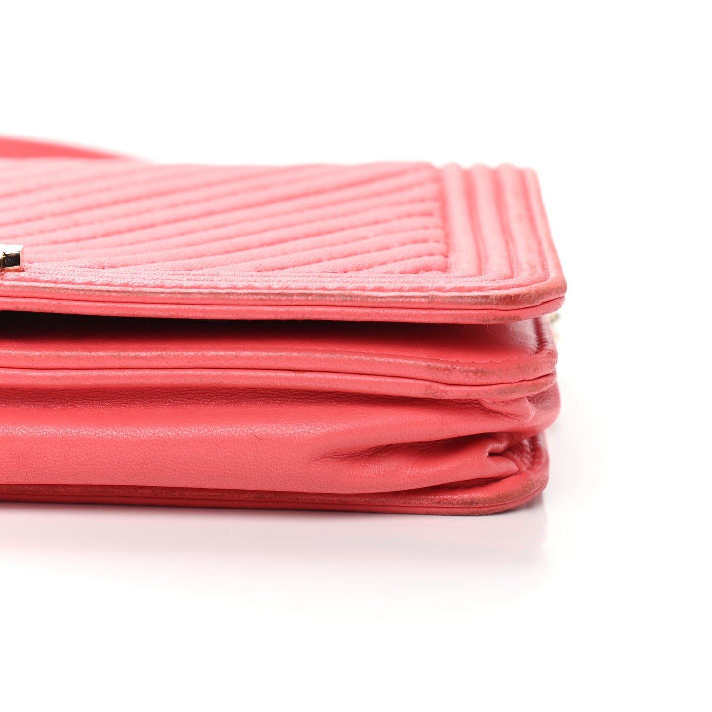Lambskin Chevron Quilted Boy Wallet On Chain WOC Pink