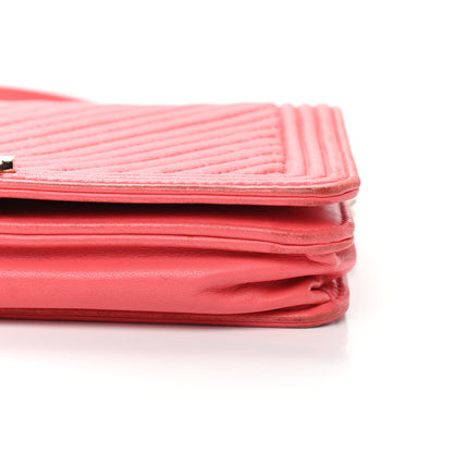 Chanel Lambskin Chevron Quilted Boy Wallet On Chain WOC Pink 11 of 13