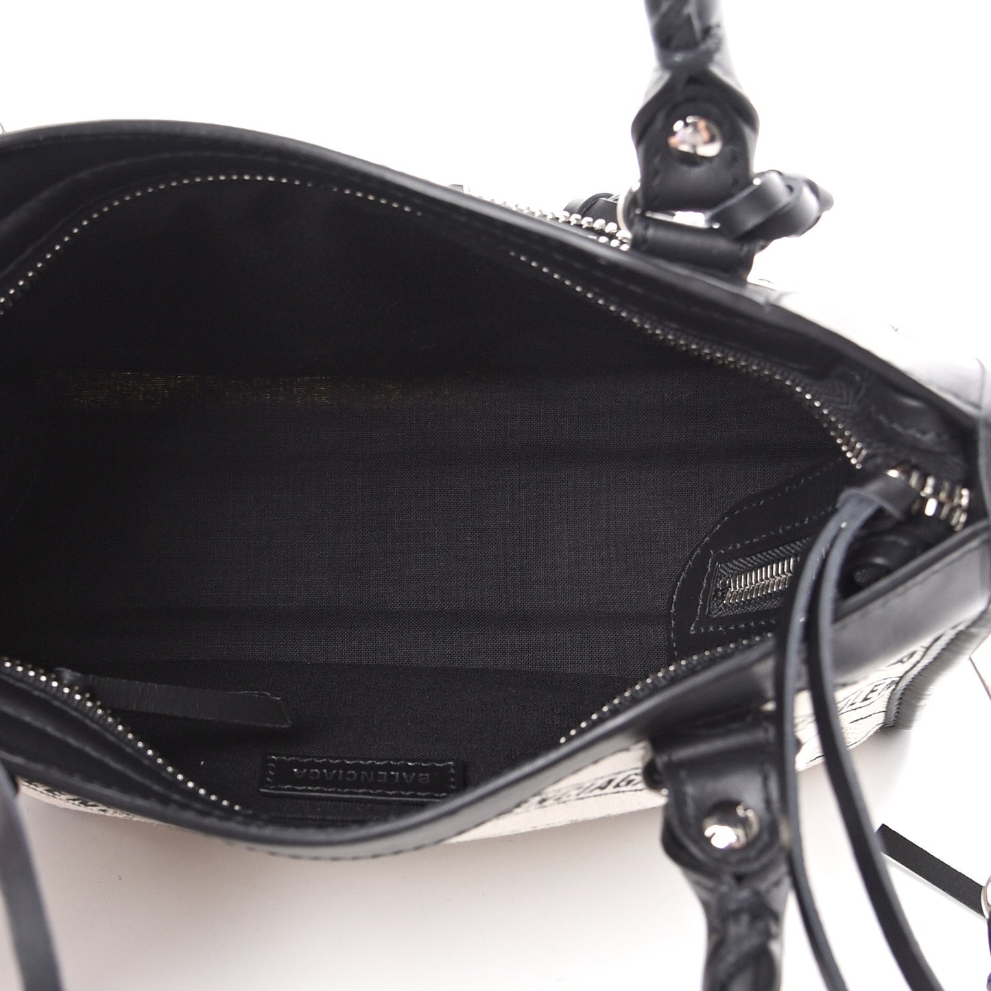 Canvas Satin Calfskin Diagonal Allover Logo Print Classic Silver Hardware Mini City Natural Black