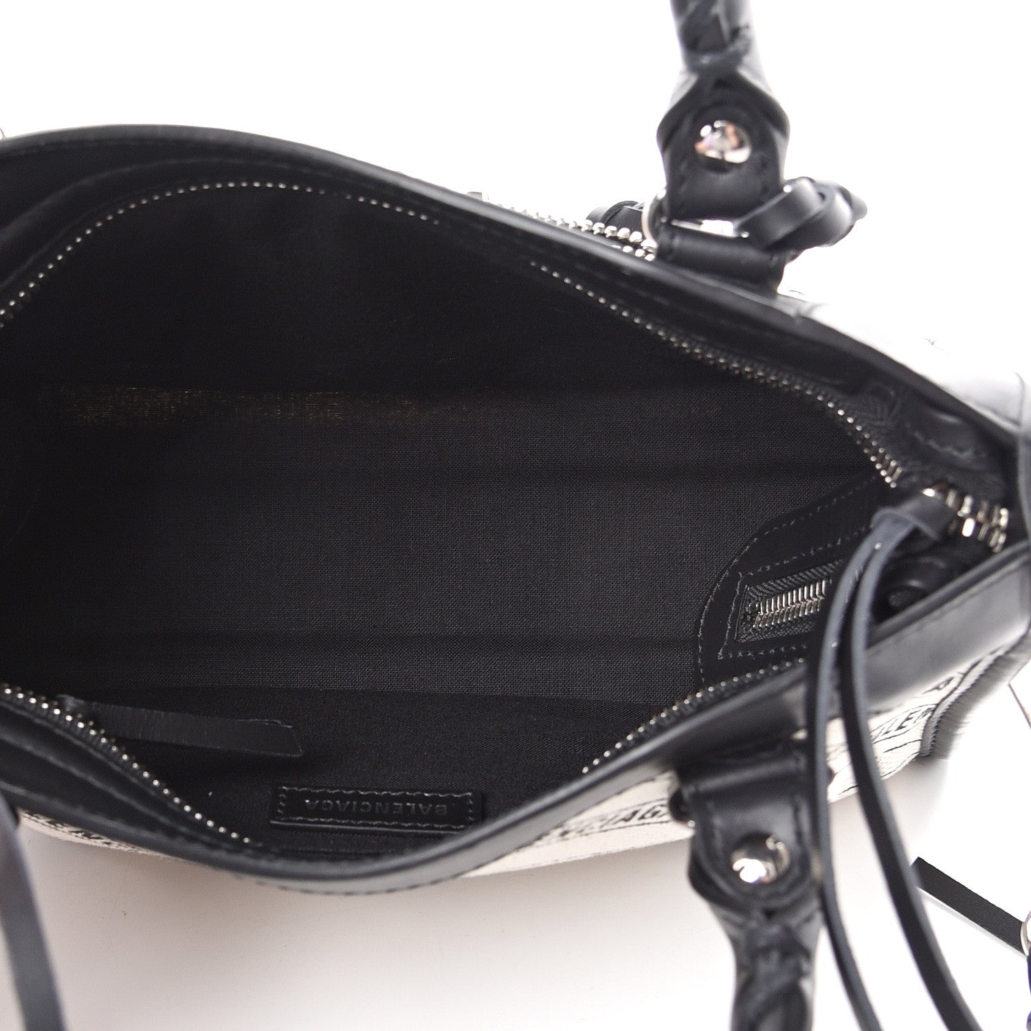 Balenciaga Canvas Satin Calfskin Diagonal Allover Logo Print Classic Silver Hardware Mini City Natural Black 4 of 9