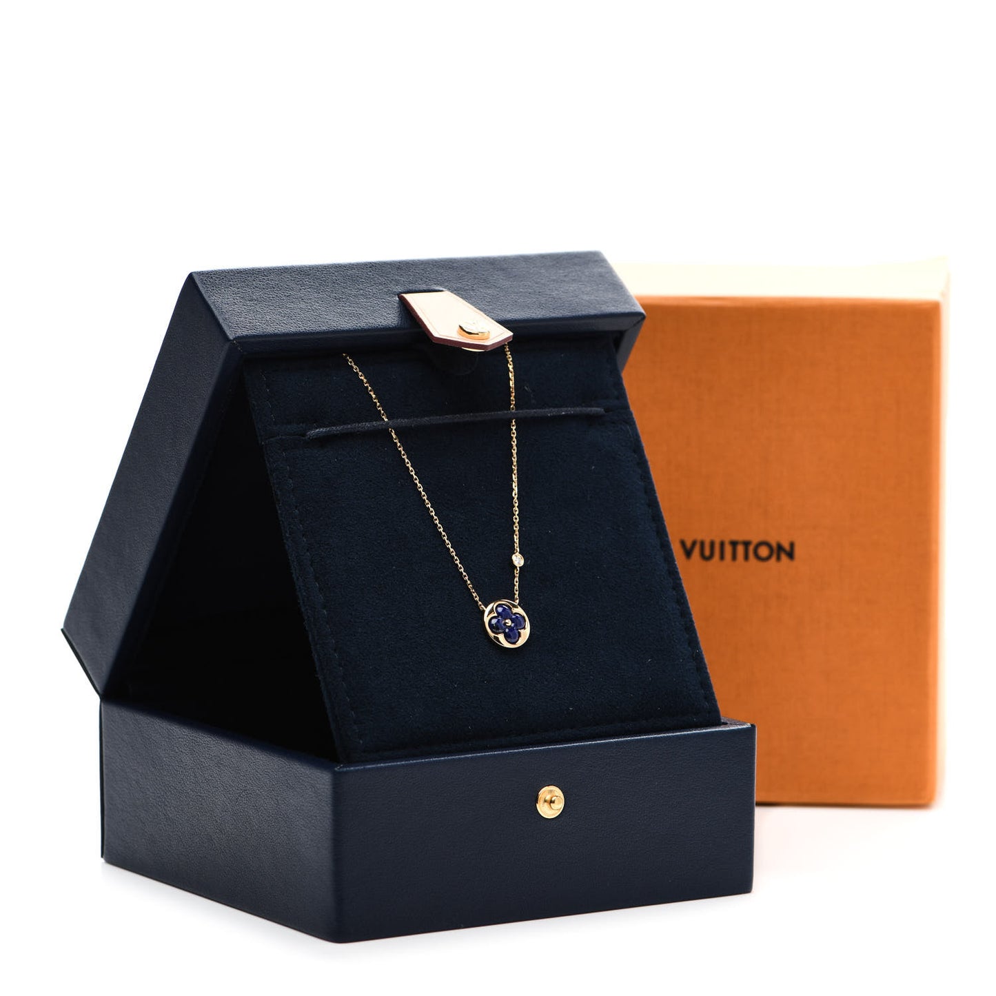 18K Yellow Gold Diamond Lapis Lazuli Color Blossom BB Sun Pendant Necklace