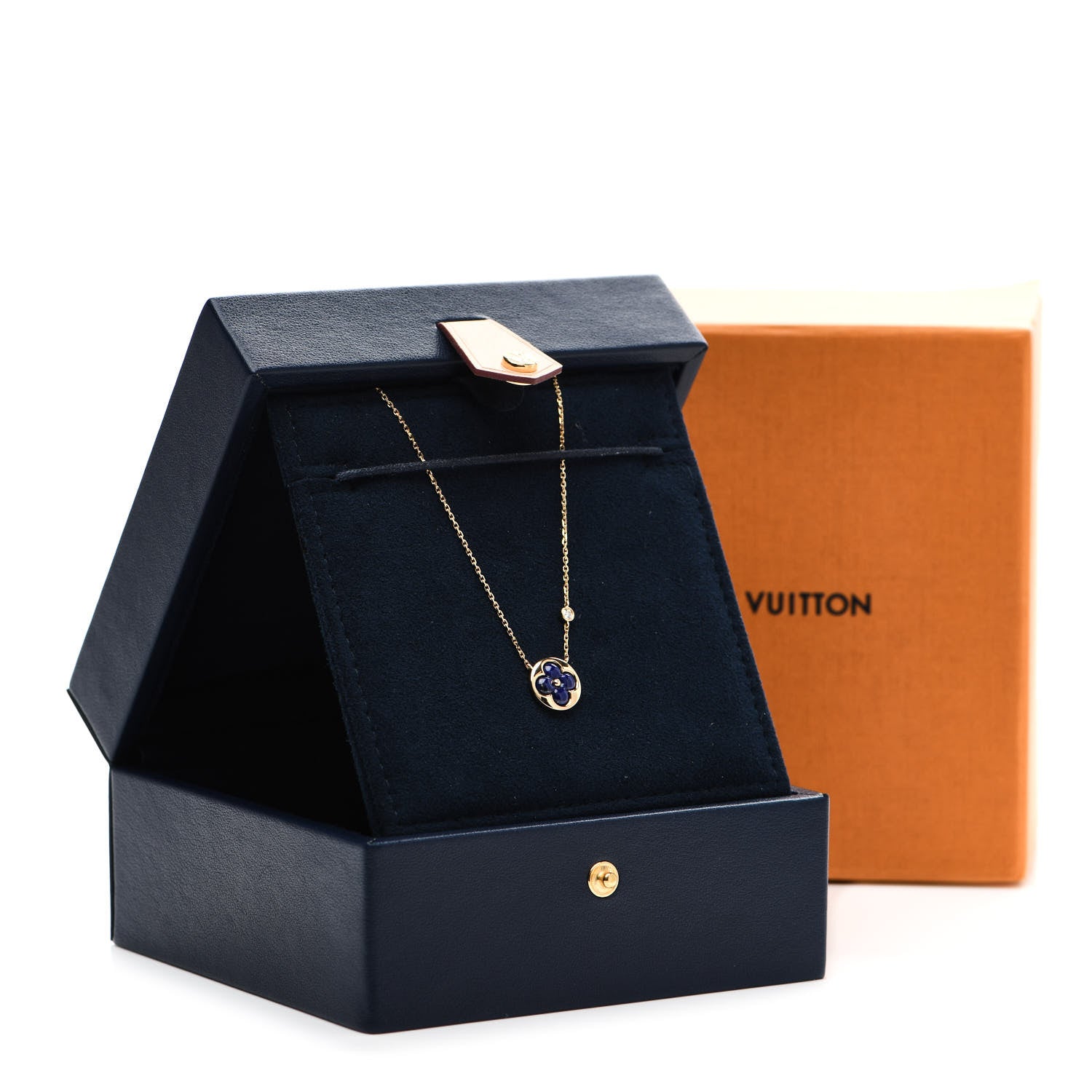 Louis Vuitton 18K Yellow Gold Diamond Lapis Lazuli Color Blossom BB Sun Pendant Necklace 4 of 4