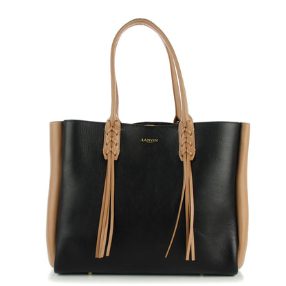 Lanvin Smooth Calfskin Small Fringe Bi-Color Shopper Tote Black 1 of 8